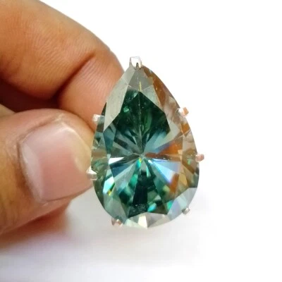 RARE 27.10 Ct Certified Pear Cut Blue Diamond Solitaire Ring, 925 Silver - Image 1 of 4