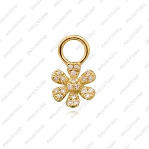 Natural Diamond Petite Floral Charm for Huggies, Necklace, Bracelet 14k Gold - Picture 1 of 3
