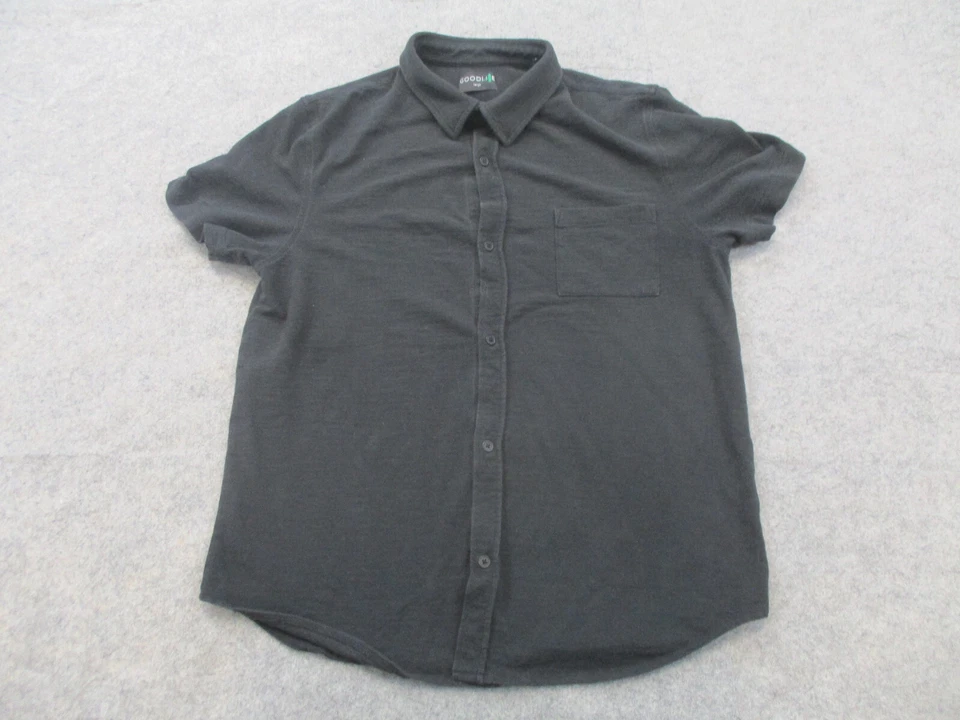 Camisa Goodlife Para Hombre Grande Negra Manga Corta Abotonada Adulto Informal Tejida Foto 1 de 4
