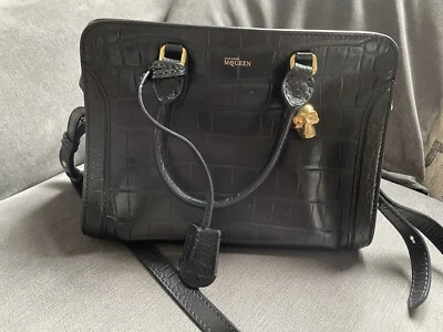 alexander mcqueen skull padlock croc effect black bag - Image 1 of 4