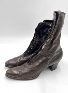 Vintage Antique 1920’s 20s Victorian Cap Toe Lace Up Brown Leather Boots size 5 - Picture 1 of 21