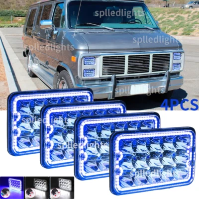 4pc fit for GMC C1500 Suburban G2500 Van 4x6" Led Headlights Projector blue halo - Image 1 of 4