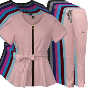 8 Farben Stretch Nurse Spa Uniform Damen Peeling Set kurzärmelige konische Hose - Bild 1 von 76