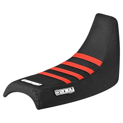 Cubierta de asiento con pinza de tracción alta Yamaha PW 50 todo NEGRA con costillas ROJAS BRILLANTES #91 Foto 1 de 4