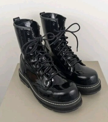 Avenger Fortune Work Boots Patent Combat Womens Sz 9.5 Black Lace Up Grunge Punk - Image 1 of 4
