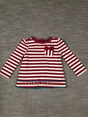 Top túnica Matila Jane bebé niña 3M 6M rojo rayas manga larga bordado lazo Foto 1 de 4