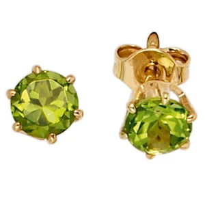 Pendientes JOBO redondos oro 585 oro amarillo 2 peridotos verde pendientes pendientes oro - Imagen 1 de 1