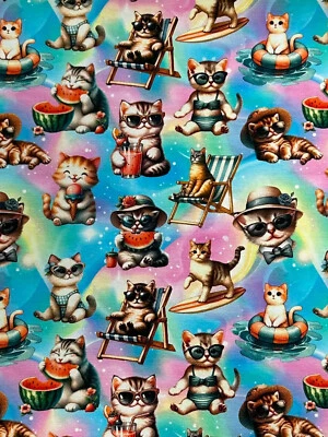 Jersey Stoff Kinderstoff Digitaldruck Katzen Sommer - Bild 1 von 2