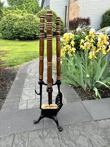 Seymour Style Fireplace Tool Set Iron Wood Heavy Long Handle Shovel Rake 34” - Picture 1 of 11