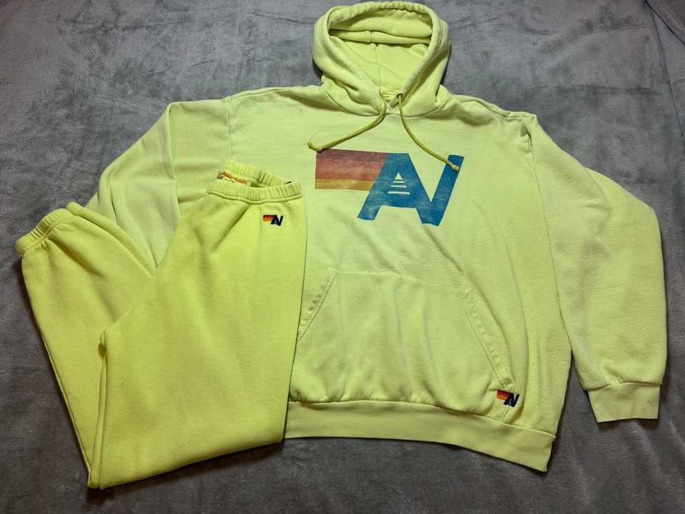 Sudadera con Capucha Pullover Aviator Nation Talla XL Amarillo Neón De Gran Tamaño Retro Foto 1 de 4