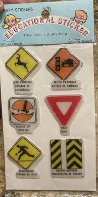Vintage puffy Stickers - Educational sticker - Road Signs -Car Theme New Sealed - Image 1 of 4