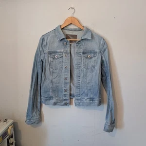 AG Adriano Goldschmeid Women Size S Blue Distressed Robyn Denim Jacket Casual - Picture 1 of 4