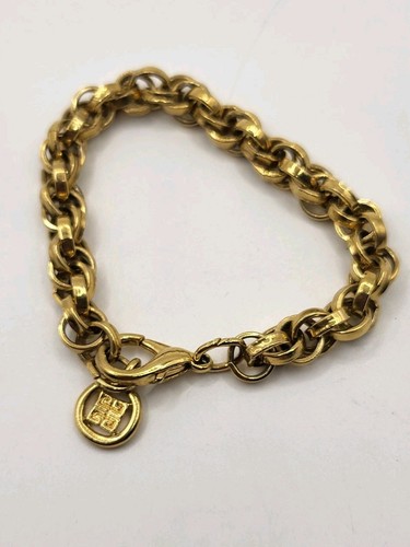 Bracciale vintage GIVENCHY placcato oro logo 4G charm anni 80 triplo ovale maglie design