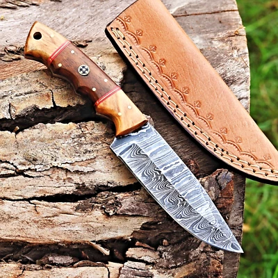 M DAMASCUS Custom Made Hand Forged Damascus Steel Blade Camping Hunting Knife 2892