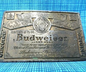 Budweiser Lager Beer Label Promo Belt Buckle 12 Oz Bottle Vintage 70s .XTT183 - Picture 1 of 7