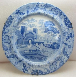 Antique Spode Blue & White Transferware Plate in the Castle Pattern c1815 - Picture 1 of 7