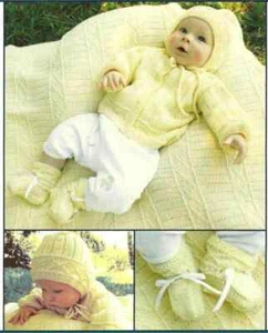 ADORABLE DIAMOND BLANKET SWEATER BONNET BOOTIES BABY SET by FIBER TRENDS - Picture 1 of 1