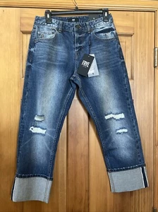 Pantalones de mezclilla recortados FRYE Veronica, pierna recta, puños, desgastados para mujer 25, $179 nuevos con etiquetas - Imagen 1 de 16