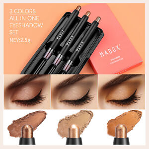 3pcs Eyeshadow Cream Stick Matte Shimmer Eye Shadow Pencil Makeup Pen With Brush