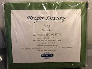 BEACON LINENS KING SHEET SET GREEN BRIGHT LUXURY MACHINE WASH NEW - Picture 1 of 3