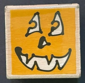 Jack O Lantern Face Smiling Carved Pumpkin Fall Halloween Wood Rubber Stamp - Picture 1 of 3