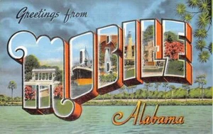MÓVIL, ALABAMA Carta Grande Saludos Azaleas Años 40 Lino Vintage Postal - Imagen 1 de 2