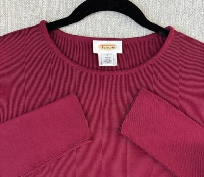 Top tejido seda vintage Talbots talla 8 manga larga pulóver rojo arándano Foto 1 de 4