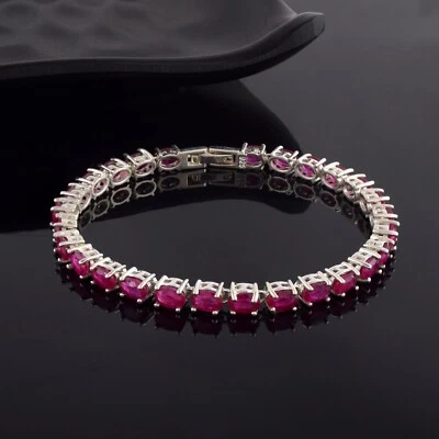 Ruby Tennis Bracelet 925 Sterling Silver Friendship Day Jewelry July Birthstone - Image 1 of 3
