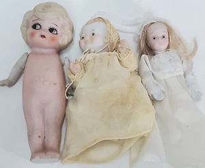 Vintage Biskuitporzellan Drahtgelenke "Made in Japan" 3 Puppen - Bild 1 von 13