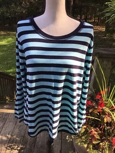T By Talbots Womens Size XL Blue/mint Green Striped Top Long Sleeve - Picture 1 of 6