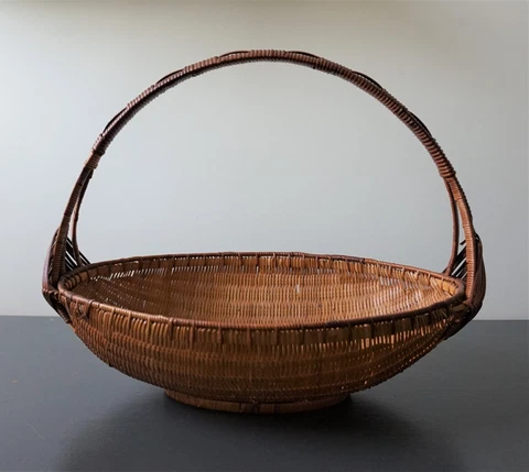 Vintage Wicker Basket With Handle 13" Tall Gathering Storage Decorative READ Cover