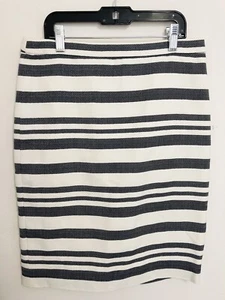 J. CREW Slit Back White & Blue Striped Cotton Blend Pencil Skirt Women's Size 00 - Picture 1 of 10