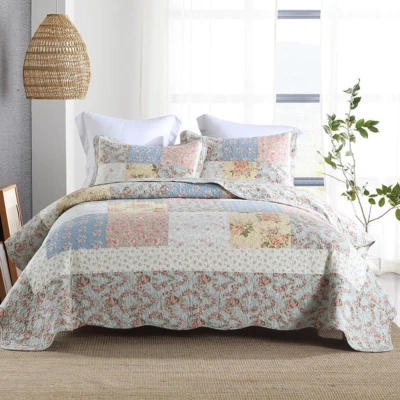 Cotton Bedspread Quilt Bedding Sets 3 Pieces Reversible Coverlet Sets Comforters - Image 1 of 4