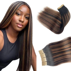 Tape In Human Hair Extensions Balayage Tape in Extensions Dark 16 Inch NIB - Picture 1 of 7