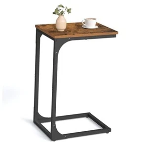 C-Shaped End Table, Small Side Table for Couch, Sofa 1 Rustic Brown + Black - Picture 1 of 7