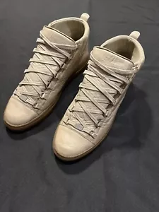 BALENCIAGA ARENAS LEATHER BEIGE TAN BROWN SHOES SIZE 45 US 12 SNEAKERS AUTHENTIC - Picture 1 of 24