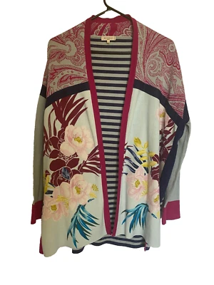 Womans ETRO Milano Italy Long Floral Open Front Cardigan Sweater Size 40 - Image 1 of 4
