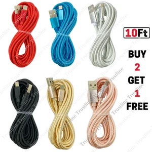 Braided 10Ft USB Fast Charger Cable For iPhone 12 11 7 8 6 XR SE 5 Charging Cord - Picture 1 of 17
