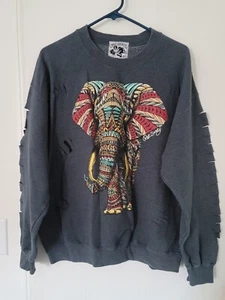 Riot society slashed detailed sweatshirt Sweater Crew Neck Soft Size L Elephant - Bild 1 von 8