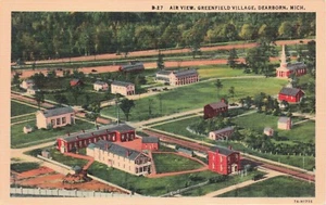 Aerial Greenfield Village, Dearborn, Michigan Curt Teich Vintage PC - Imagen 1 de 2
