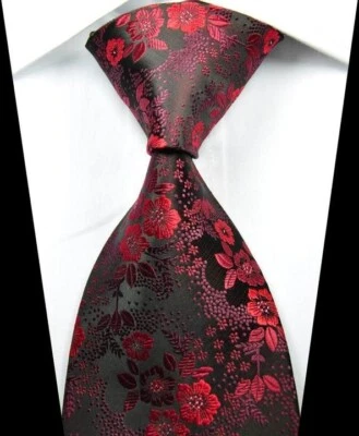 NUEVA MODA FLORAL Negro Rojo JACQUARD TEJIDO Seda Para hombres Boda Corbata Corbata Foto 1 de 2