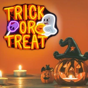 Trick or Treat Halloween Neon Signs Wall Decor UV Printed LED Light Bar Home - Picture 1 of 8