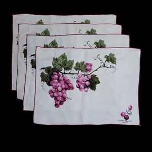 Lot de 4 napperons vintage en tissu lin Luther Travis grappes de raisin 16" x 12" - Photo 1/3