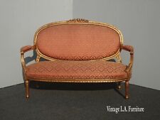 Antique French Louis XVI Ornate Rococo Red & Gold Settee 