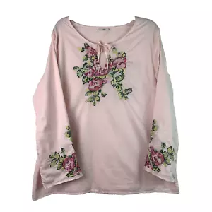 Camisa J Jill Algodón Rosa Bordada Mujer Talla L Túnica Forrada Floral Brewsy - Imagen 1 de 8