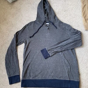 Oneill Sweatshirt Mens Medium Blue Gray Stripe Drawstring Hoodie Vintage Sweater - Picture 1 of 13