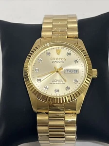 Montre automatique homme neuve Croton 10 ATM 10 diamants et ton or inox date - Photo 1/10