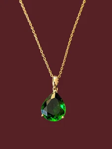Collana catena Stauer Helenite 6,5 ct goccia placcata oro 14 carati sterling 925 20"  - Foto 1 di 7