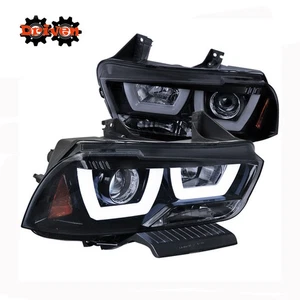 11-14 Dodge Charger 1pc Headlights Corner w/LED DRL Black Projector Smoked Lens - Picture 1 of 3