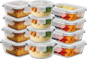 12PCS GLASS CONTAINERS SET LUNCH BOX AIRTIGHT LIDS FOOD KITCHEN STORAGE BOX SIZE - Picture 1 of 9